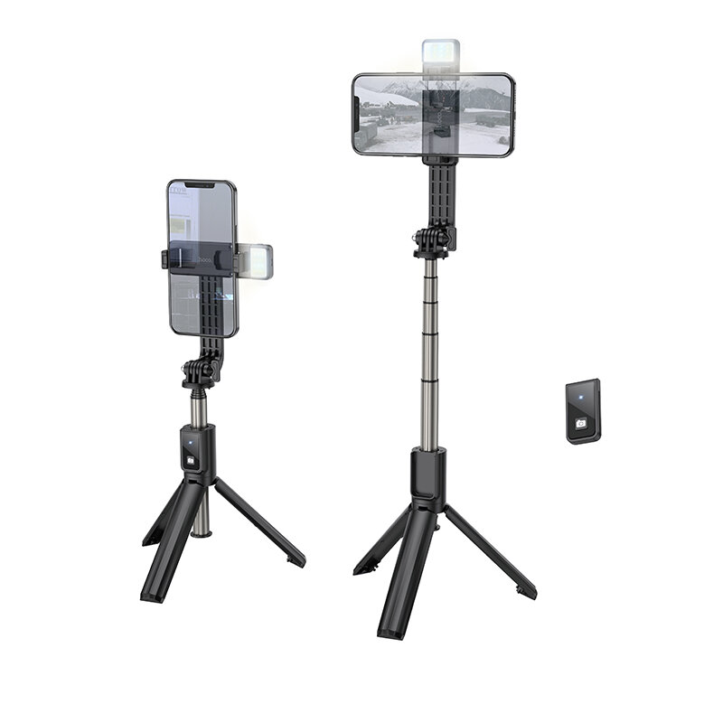 HOCO K15 All In One Portable bluetooth Remote Contol Selfie Stick 2-Gear Fill Light Telescopic Stret