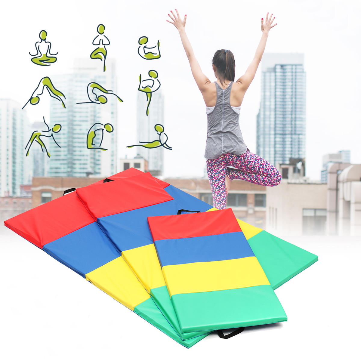 4 tapetes de ginástica dobráveis para yoga, exercícios, painéis de pista de ar para tumbling, escalada e pilates