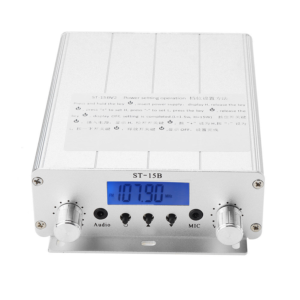 ST-15B 1.5W / 15W FM-uitzendzender Stereo PLL FM-radio-uitzendstation met 87 MHz-108 MHz