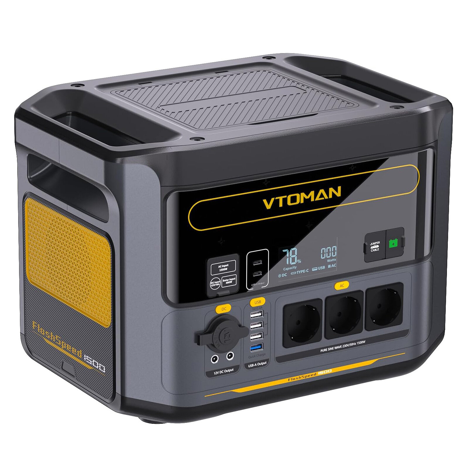 [EU Direct] VTOMAN FlashSpeed 1500 Portable Powerstation 1548Wh Full Charge in 1H, LiFePO4 Battery Powered Solar Generator with AC 230V/1500W Output/Input, 100W USB Port, Outdoor/Indoor UPS for Home Backup RV, Camping, Blackout EU Plug
