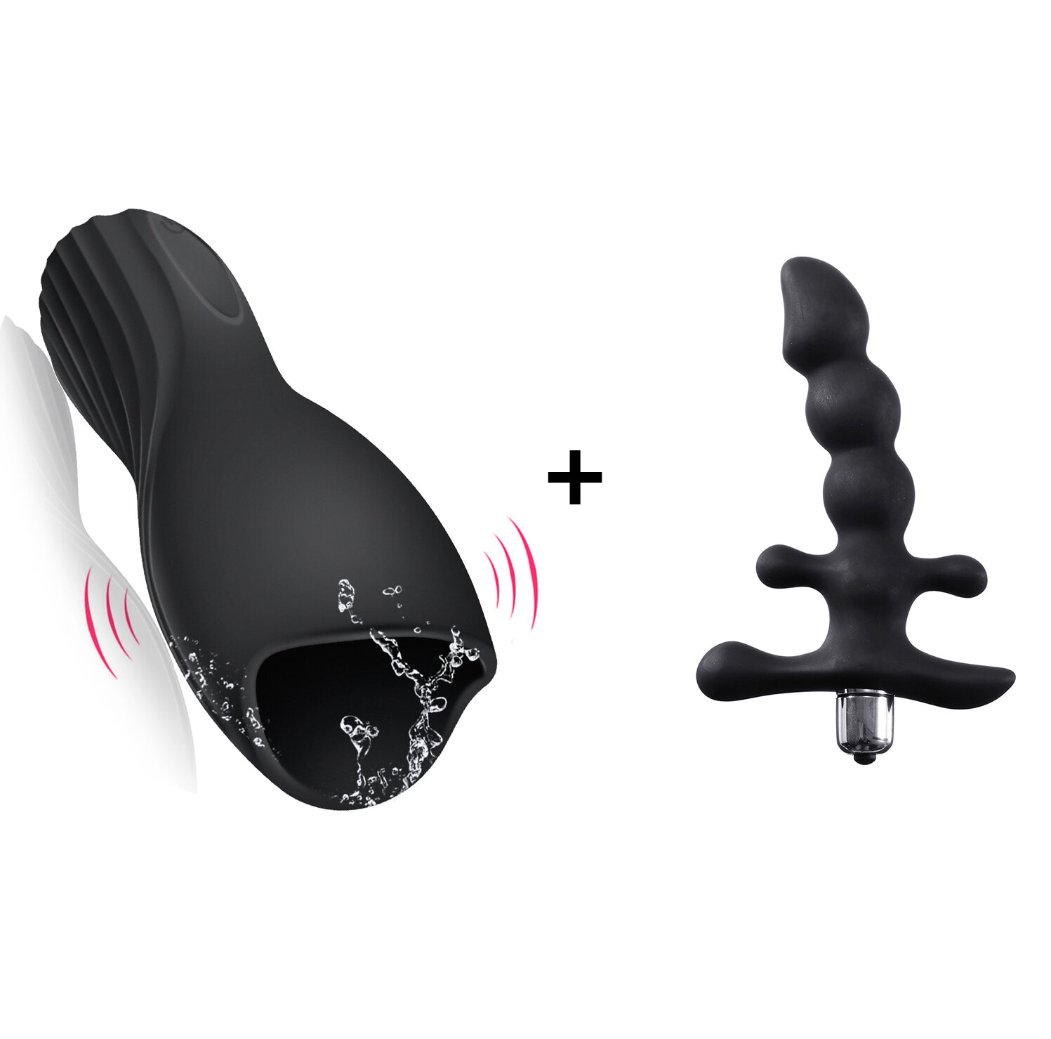 

10 Modes Male Masturbator Oral Climax Vibrator + Silicone Anal Beads Vibration Massager Anal Plug Sex Toys