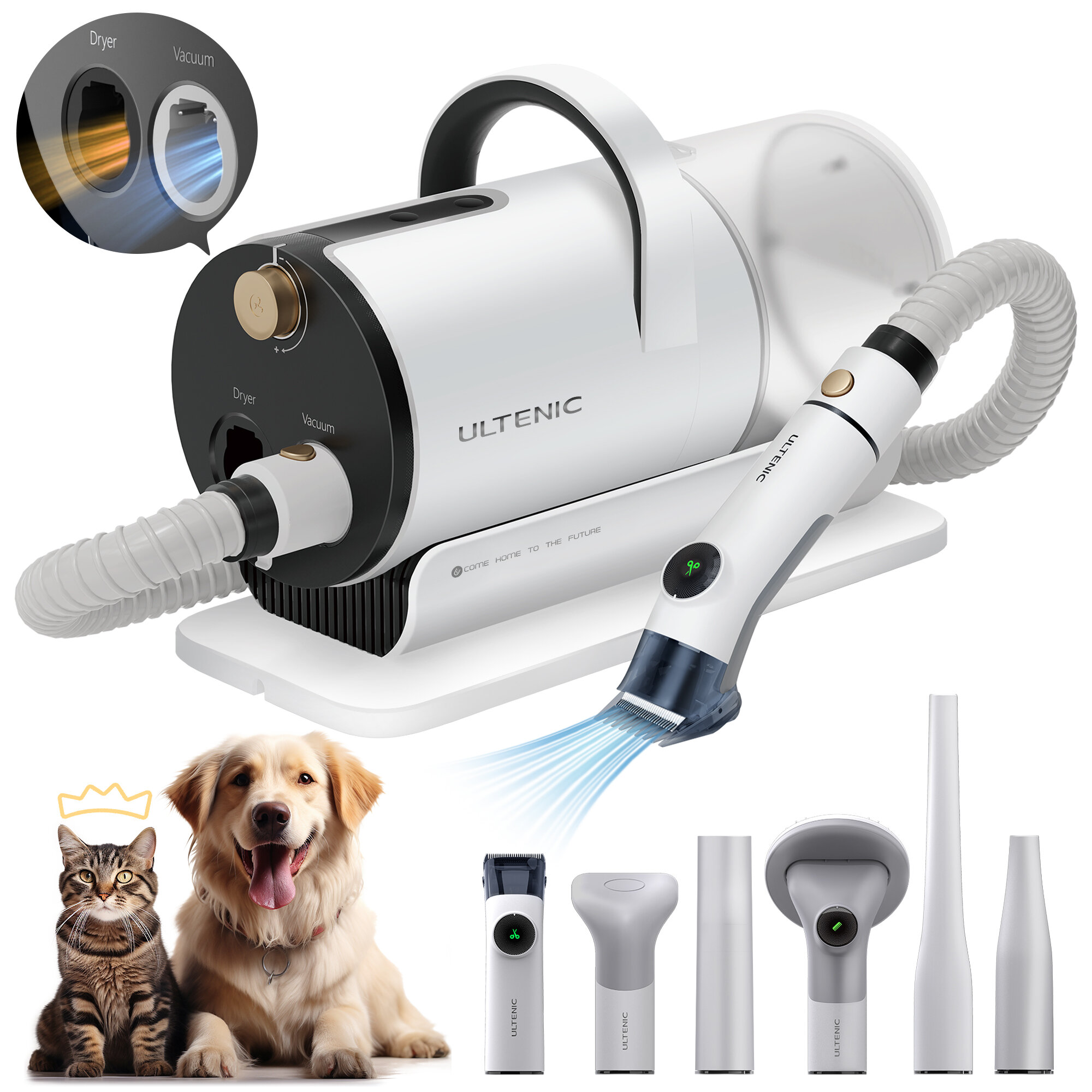

[EU Direct] Ultenic P30 Combo Pet Grooming Vacuum & Drying kit with 2L Capacity Dust Cup, Low Noise 6 in 1 Grooming Kit