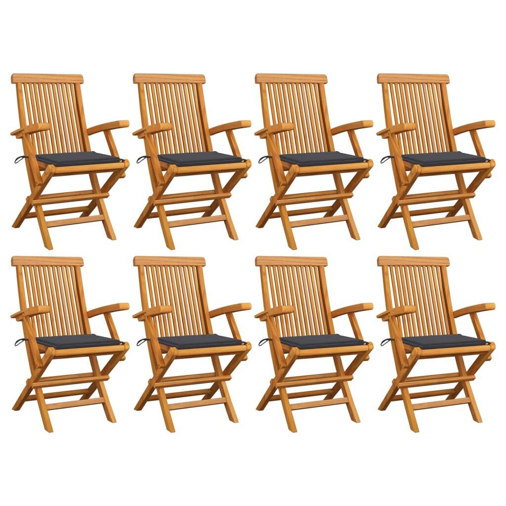 Garden Chairs with Anthracite Cushions 8 pcs Solid Teak Wood