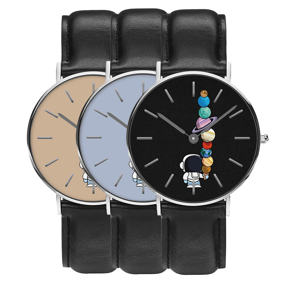 Casual stijl mannen kijken cartoon astronaut ster ijs print pu lederen band klok quartz horloges
