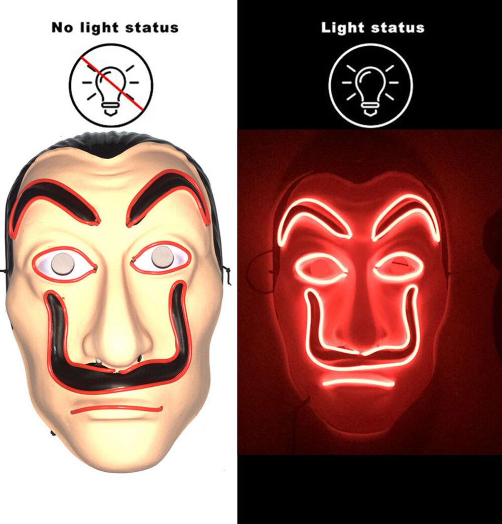 

Dali Halloween Luminous Mask Horror LED Party Props Cosplay Ghost Clown Funny Mask Cosplay Decoration