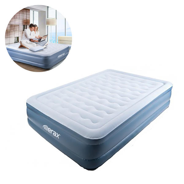 Merax 76.77 x 59 x 17.7inch Queen Size Air Mattresses Camping Travel Lazy Air Bed Moisture Proof Mat With Pillow 120V AC Pump