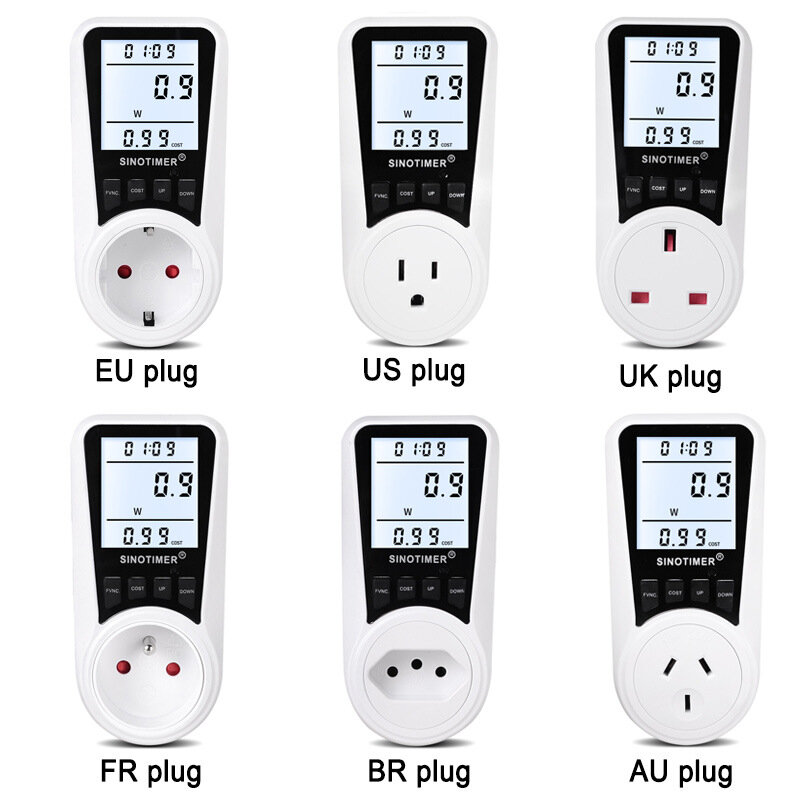SINOTIMER DDS109L EU/US/UK/FR/AU AC 110V/220V Plug Socket Digital Wattmeter Meter Power Consumption Watt Energy Meter KW