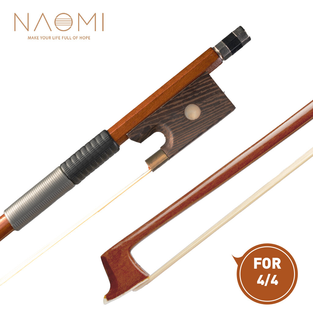 NAOMI 4/4 Size Brazilwood Violin/Fiddle Bow Round Stick W/ Plastic Grip White Horsehair Well Balance