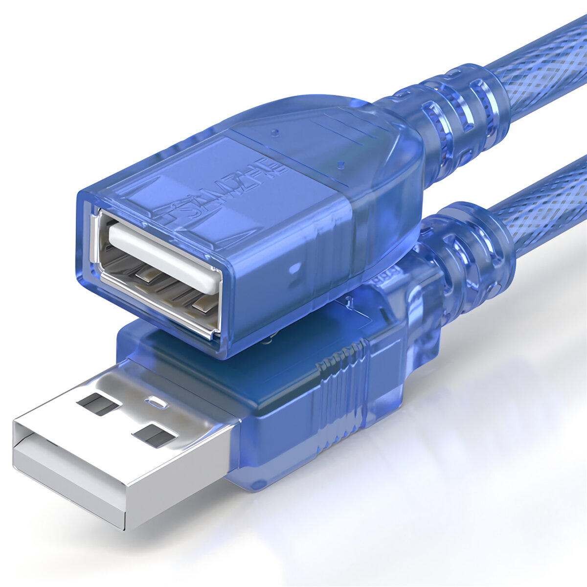

SAMZHE USB 2.0 Удлинительный кабель USB между мужчинами и женщинами Прозрачный синий высокоскоростной USB удлинитель BL-