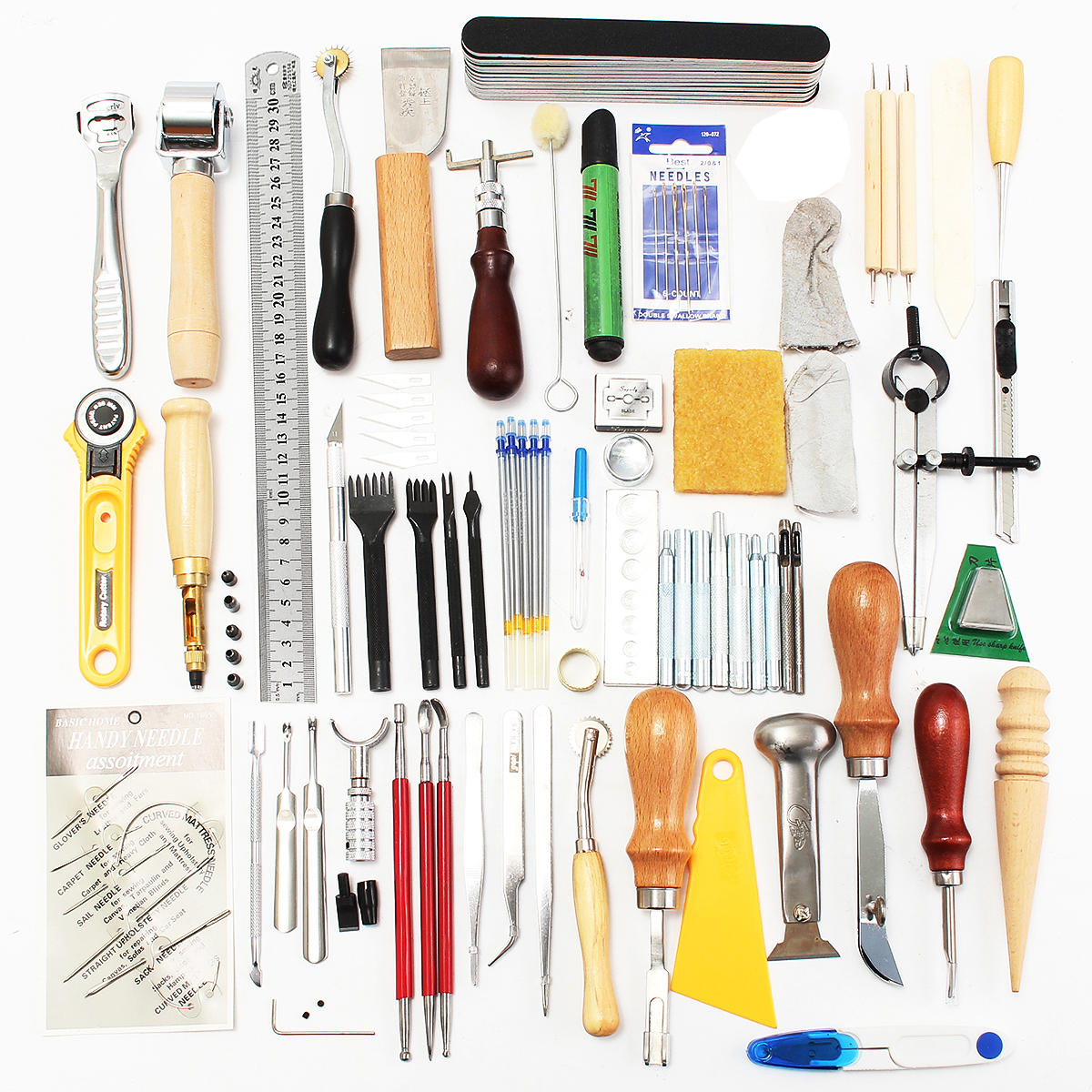 59 stuks lederen craft tool kit voor hand naaien stiksels stempelen set zadel making tool