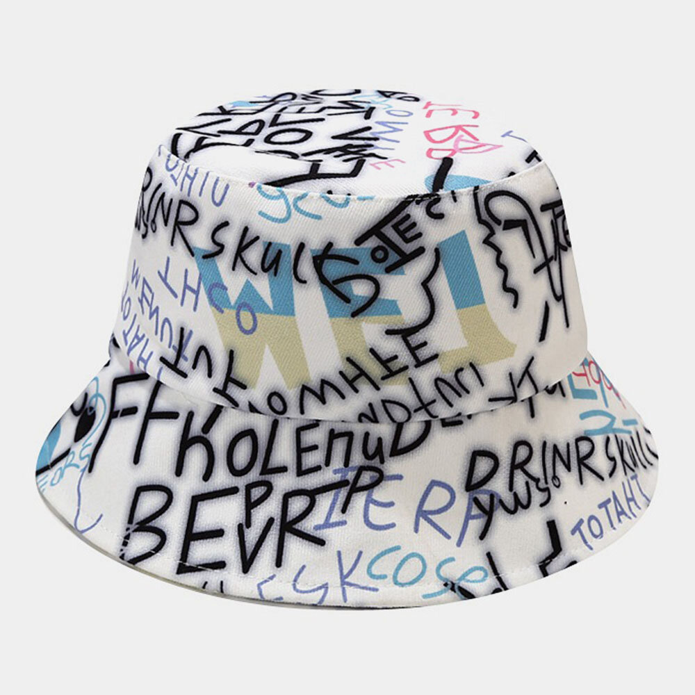 Unisex Cotton Letters Graffiti Pattern Printing Fashion Sunscreen Bucket Hat