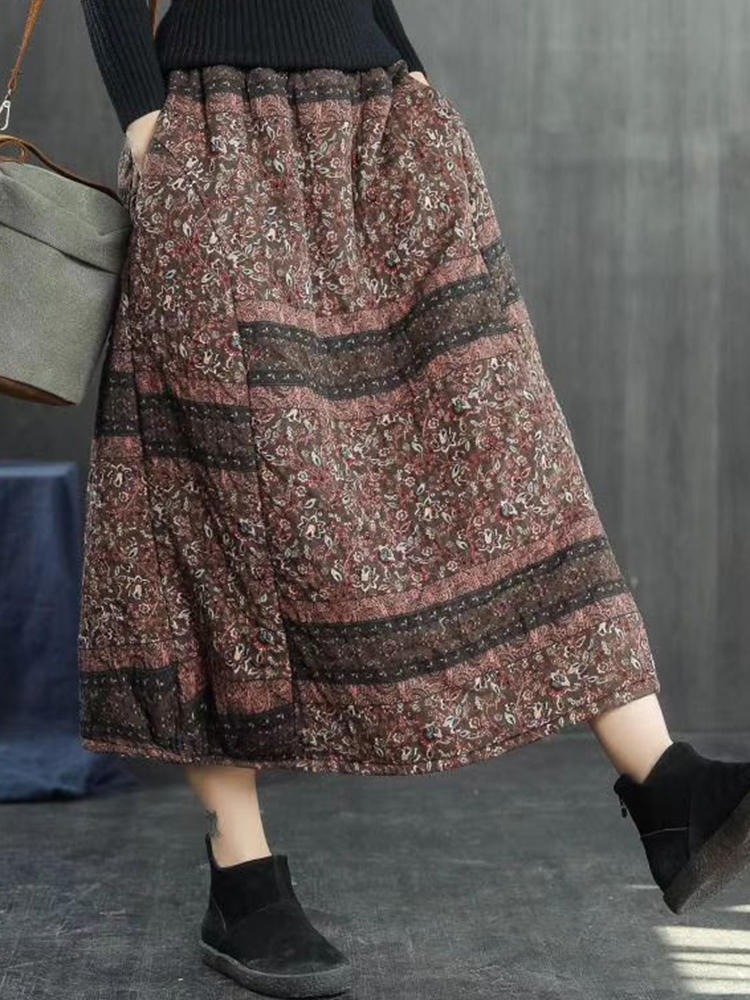Vintage women folk style cotton linen elastic waist skirts Sale ...