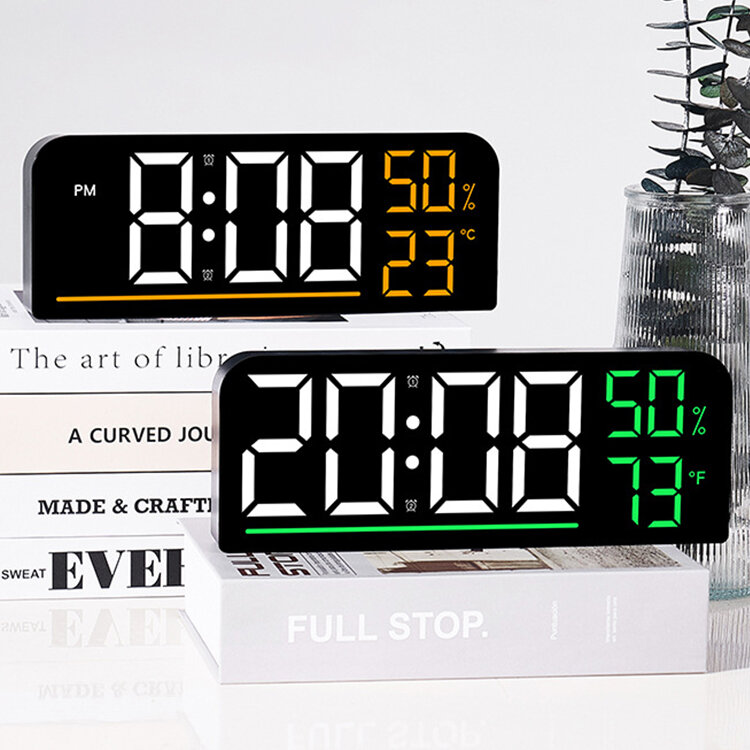 

LED Digital Wall Clock Remote Control Electronic Mute Clock with Temperature Humidity Display Timing Function 12/24H LED