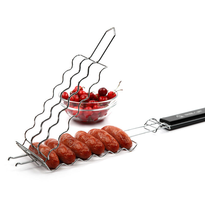 Металлическая сетка для барбекю для гриля, повторно используемый длинный термостойкий зажим для приготовления колбасы на костре или на пикнике.