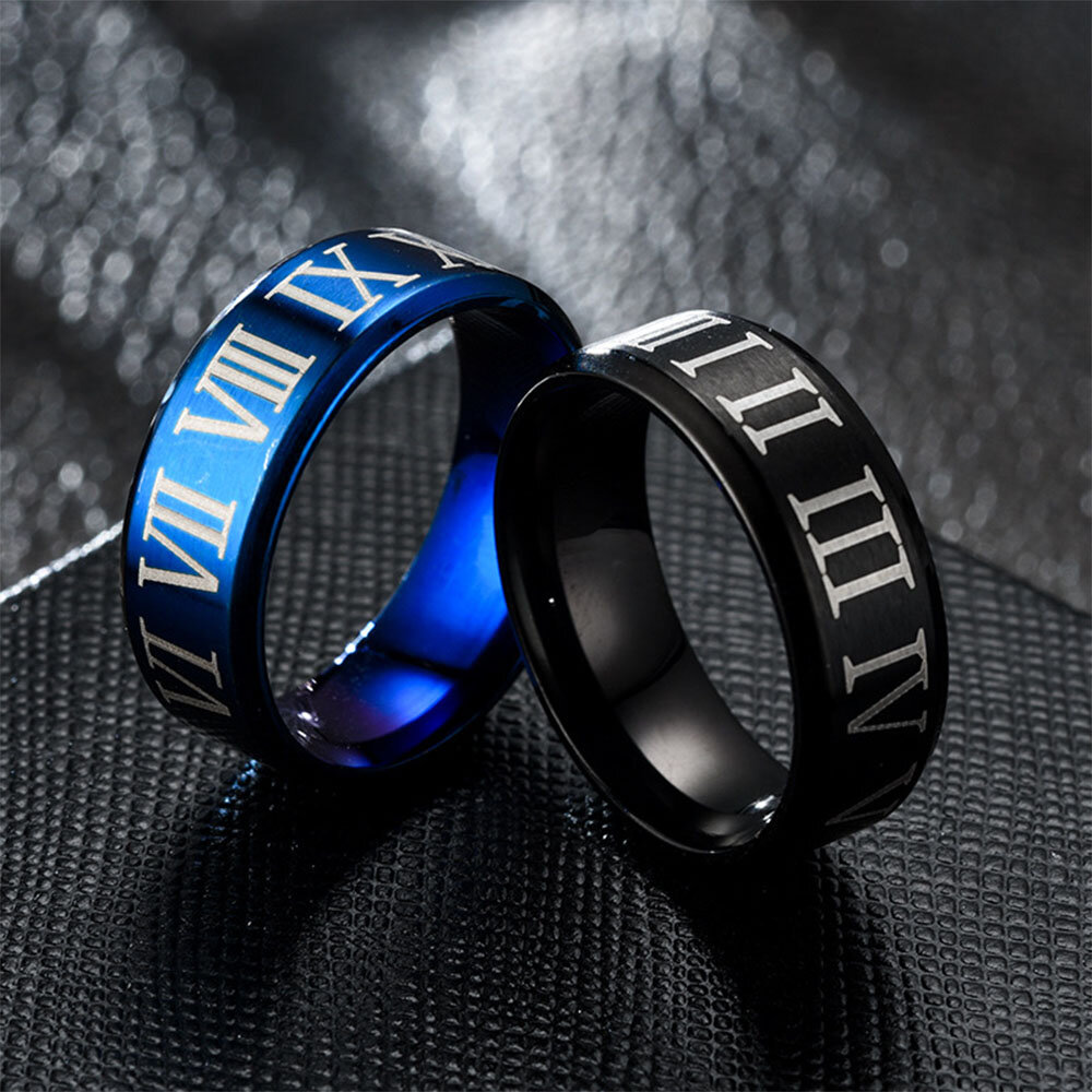 1 Pcs Retro Simple Roman Numeral Titanium Steel Couple Rings Men's Rings