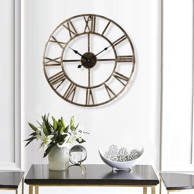 40cm/50cm Golden European Creative Wall Clock Vintage Decorative Wrought Iron Roman Wall Clock Silen