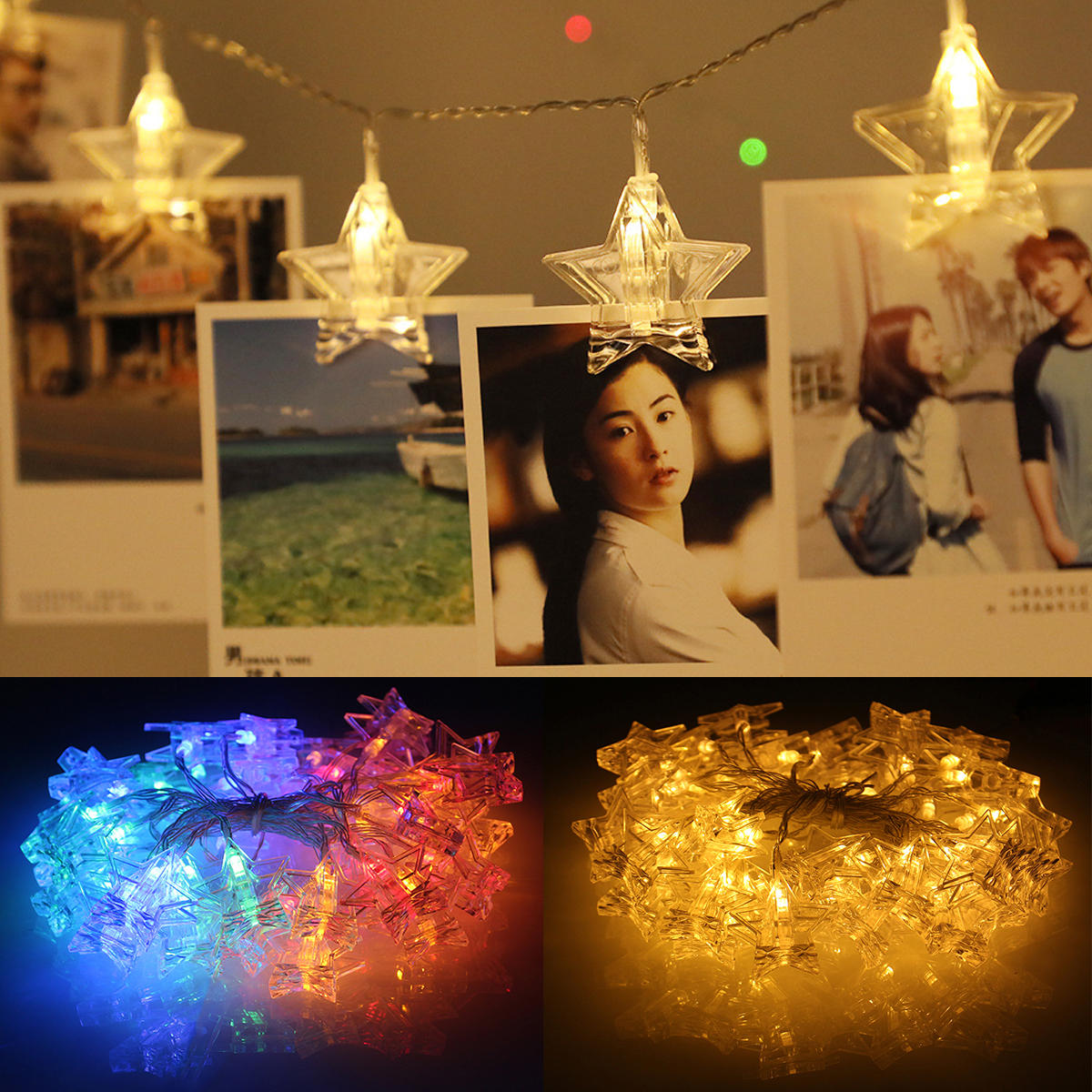 Image of 1.5M 10 LED Hngenden Fairy String Licht Foto Peg Clips Hochzeit Party Decor Warm White Colorful Lampe