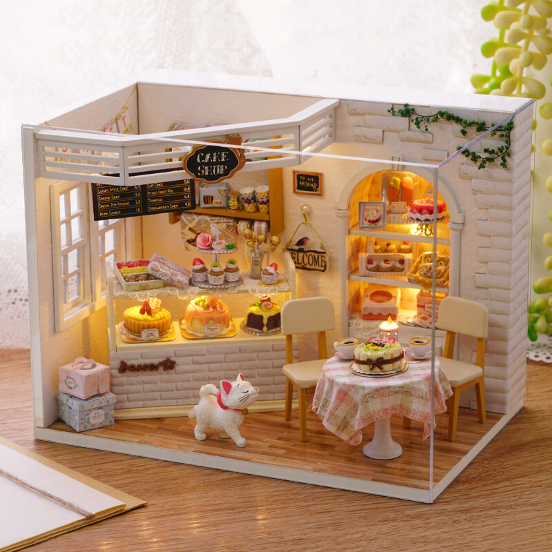 CuteRoom H-014 Cake Diary Shop DIY Dollhouse Met Muziek Cover Light House Model