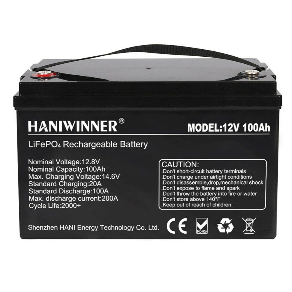 [EU Direct] HANIWINNER 12.8V 100Ah LiFePO4 Lithium Battery Pack 1280Wh Energy Backup Power 2000+ Cycles Built-in BMS Waterproof Perfect for Replacing Most of Backup Power RV Boats Solar Off-Grid In Series/Parallel  HD009-10