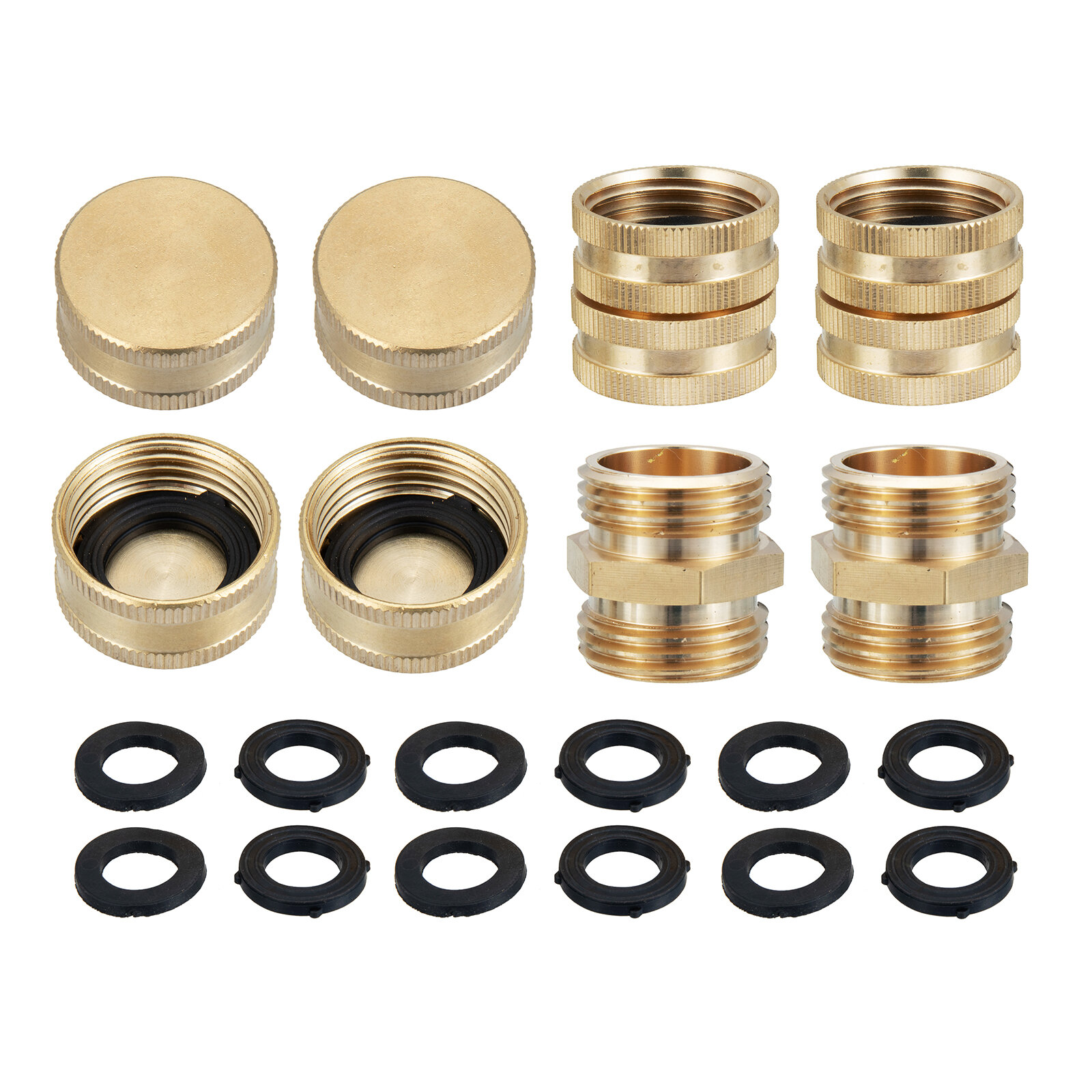 

MATCC Garden Hose Adapter Hose End Caps 3/4 Inch GHT Brass Hose Connector Male to Male Female to Female Fittings 2 Kits