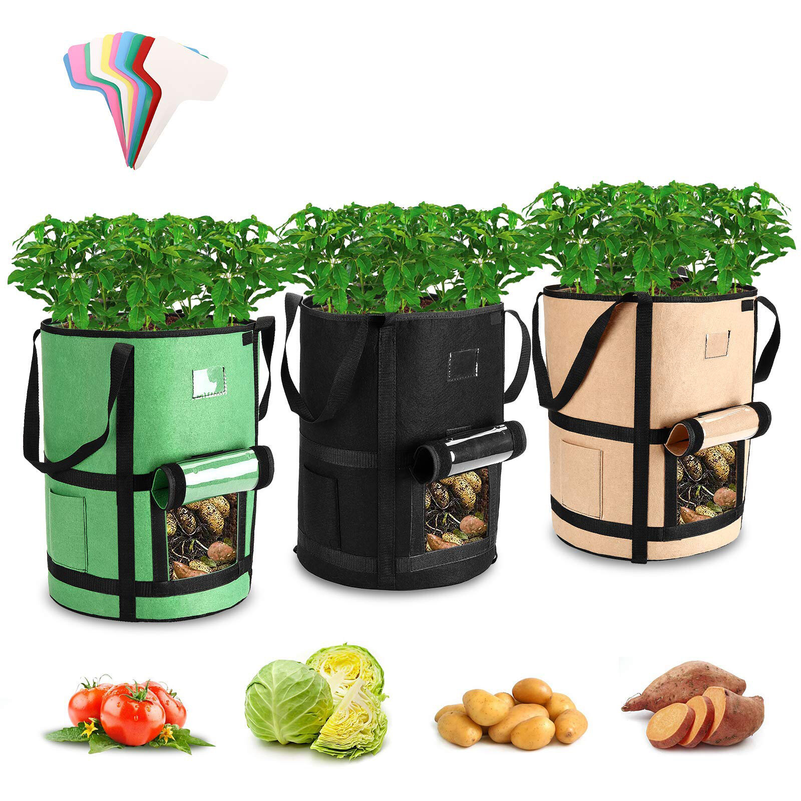 3 Pcs Grow Bags Potato Heavy Duty Non-Woven Faric Plant Pot Container Planter