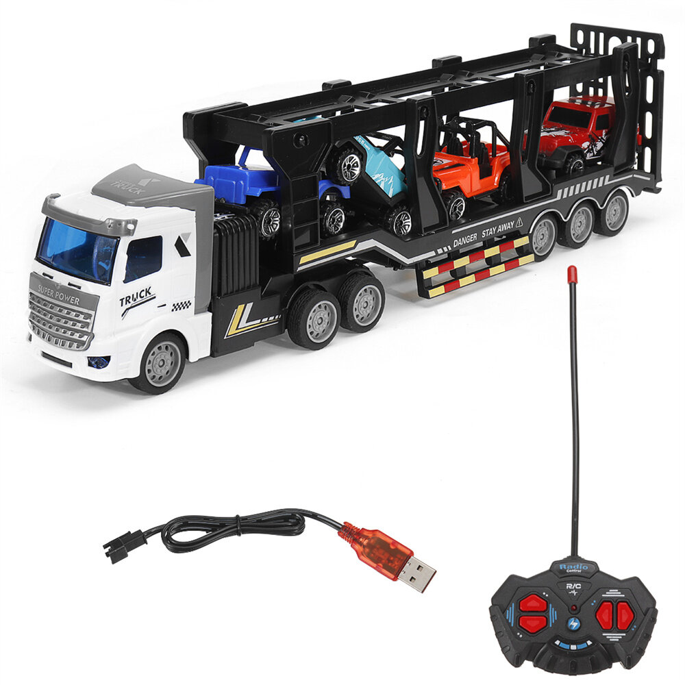 QH-200-7/8 1/48 27MHZ 4CH RC Car Truck Kid Toy Remote Control Double-layer Transporter with 4 Small 