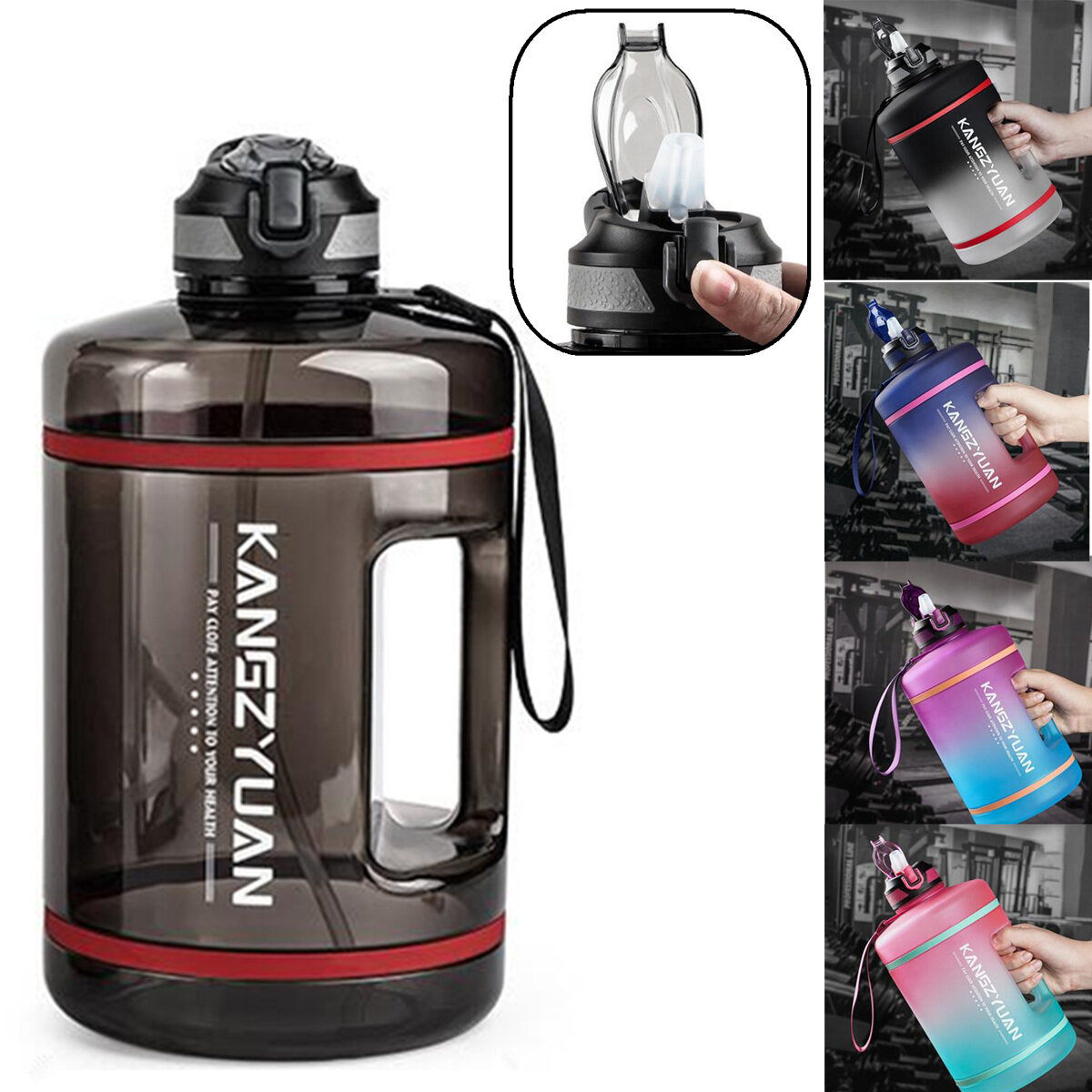 BPA Free 3.78L Water Bottle Large Capacity FDA  Straw Drinking Kettle Outdoor Camping Travel Fitness Sports Bottles