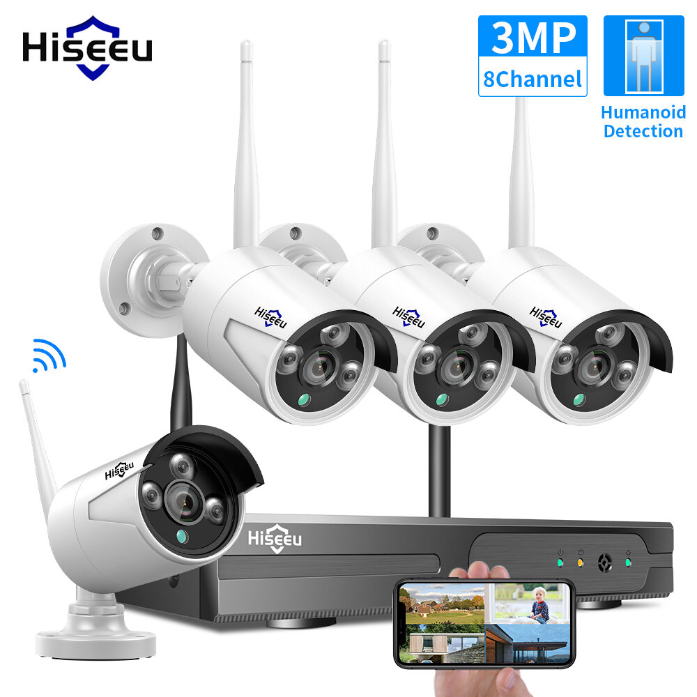 

Беспроводная система видеонаблюдения Hiseeu 8CH 1536P NVR Wifi На открытом воздухе 3MP AI IP камера Система безопасности