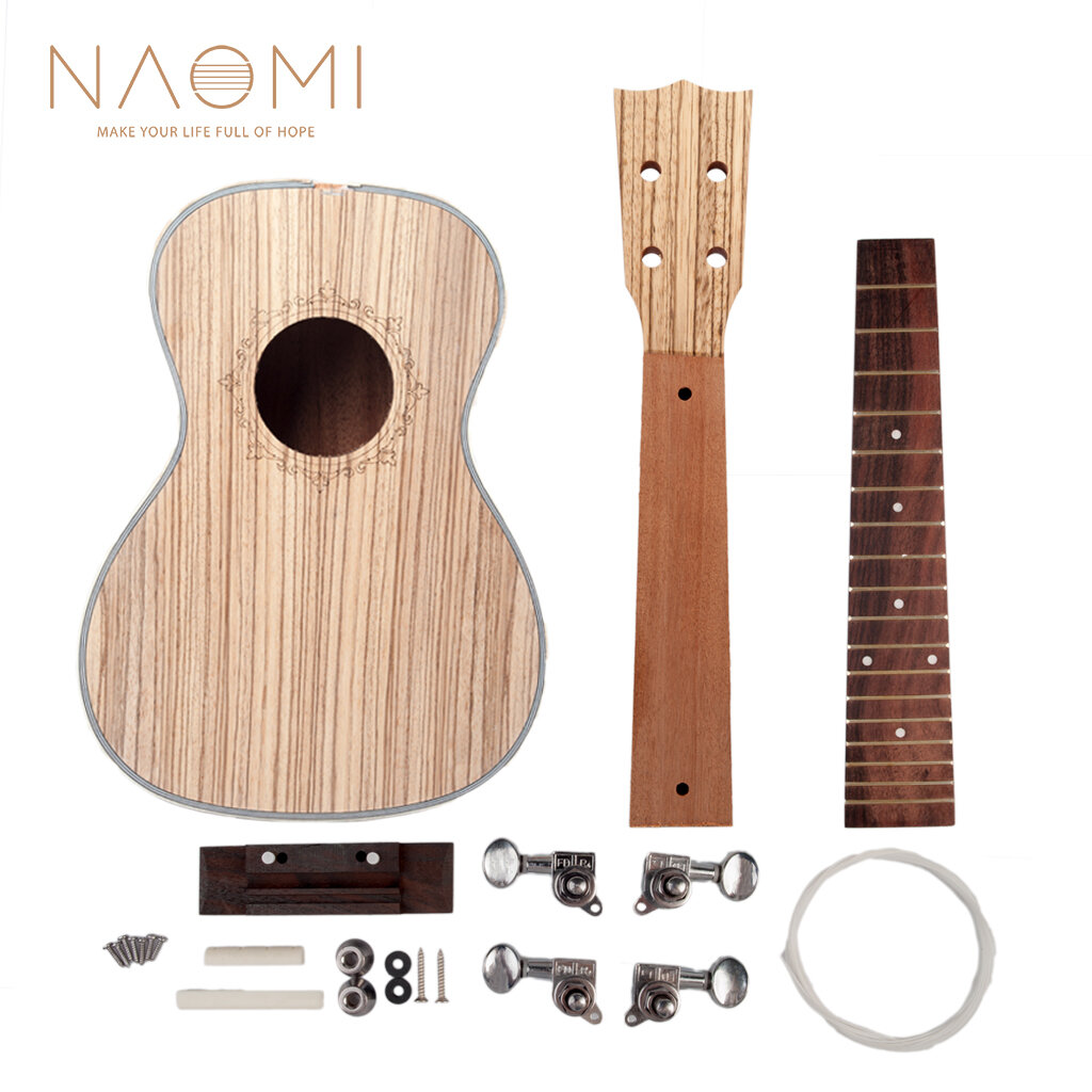 

NAOMI 23'' Ukulele DIY Ukulele Zebrawood Hawaii Guitar DIY Kit Sapele Wood Body Rosewood Fingerboard W/ Pegs String Brid