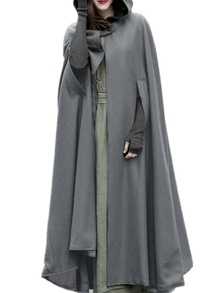 Dames hooded stijl enkellange wollen lange mantel losse mouwloze jassen