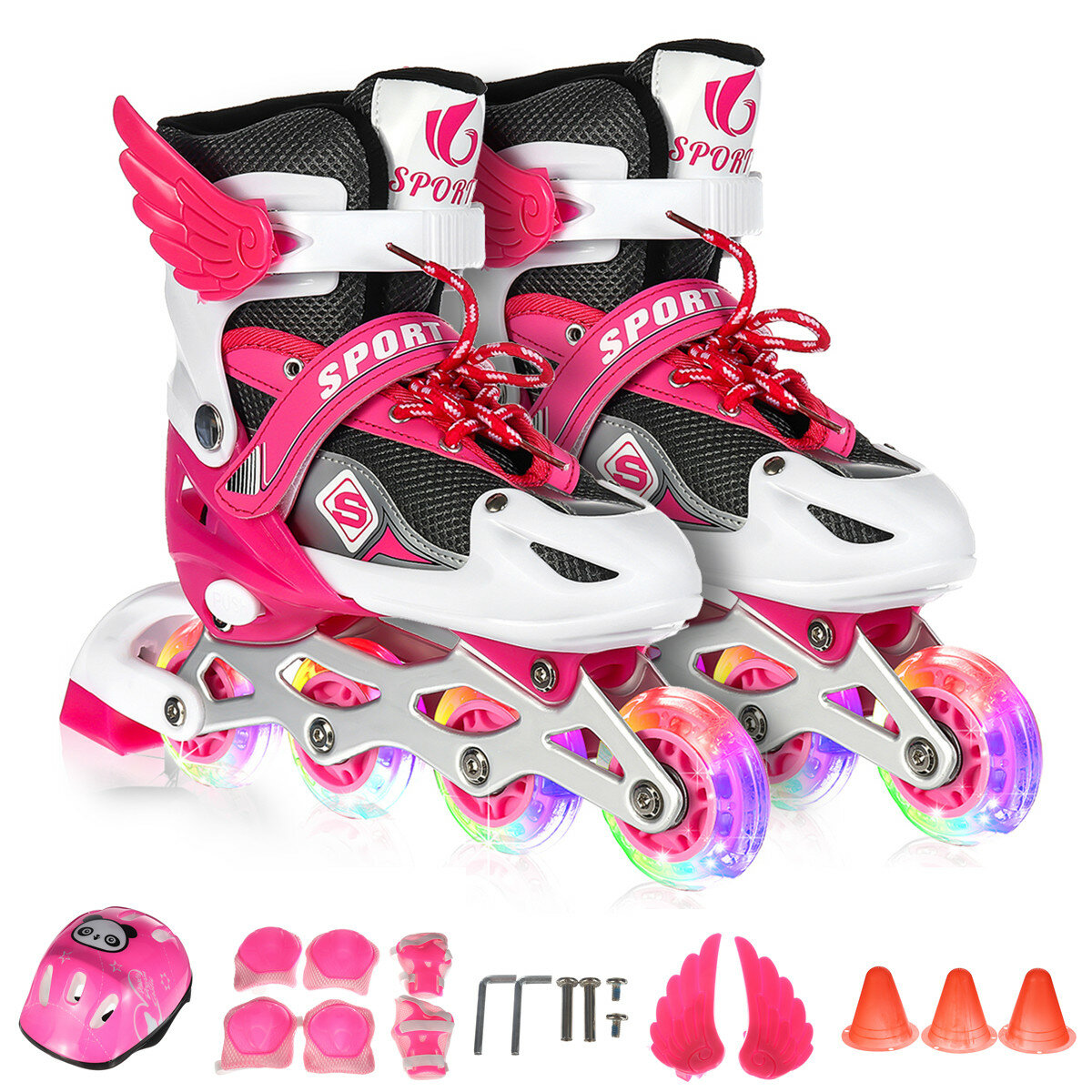

Kids Inline Skates Adjustable Illuminating Roller Skating Shoes Sliding Free Skating Sneakers