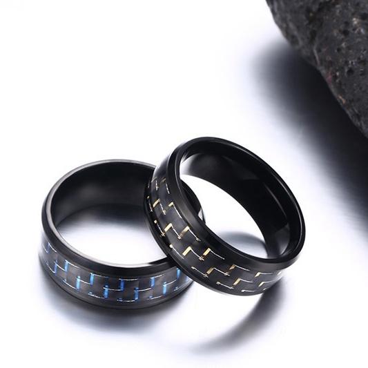 8mm Roestvrij Staal Koolstofvezels Gepolijst Mannen Ring Eenvoudig Trendy
