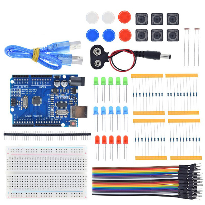 

Starter Kit for UN0 R3 Beginner 13 in 1 Starter Kit Mini Breadboard LED Light Jumper Wire Button