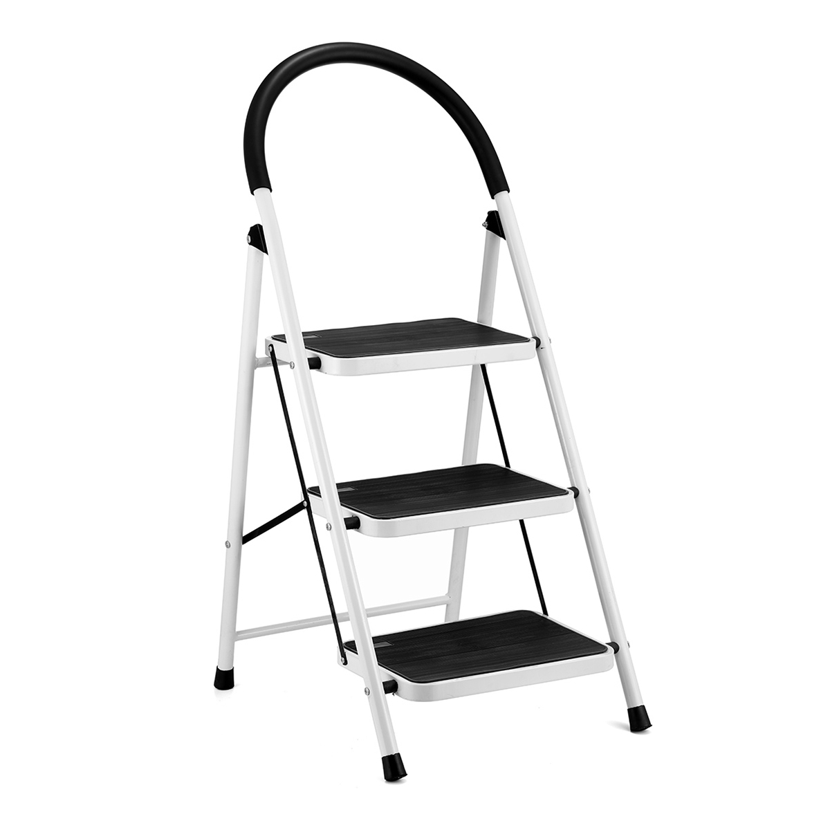 3 Step Ladder Folding Step Stool with Rubber Wide Anti-Slip Pedal Sturdy Steel Ladder Steel Ladder Hold Up to 350lbs for