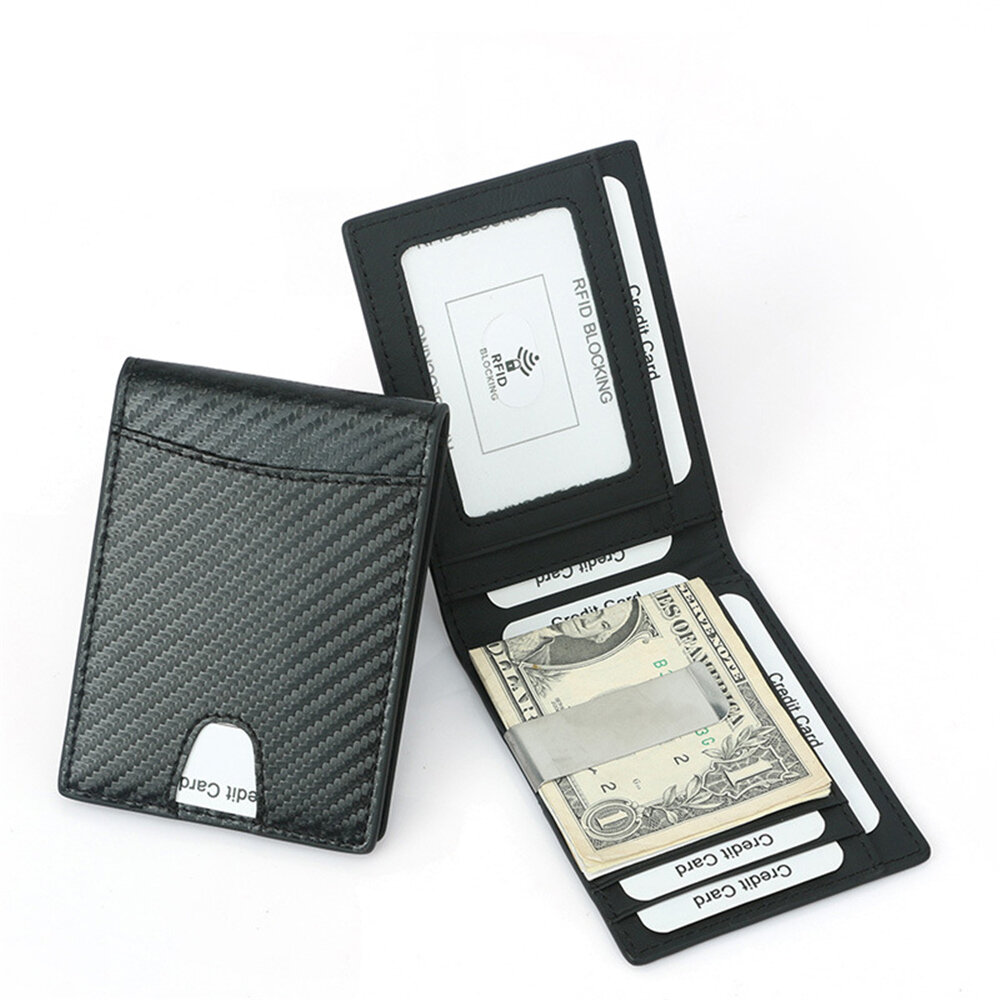 

DKER TQ-306 Carbon Fiber Card Bag Leather Mini 8 Slots Credit Card Case Organizer Compact Wallet with Banknote Clip