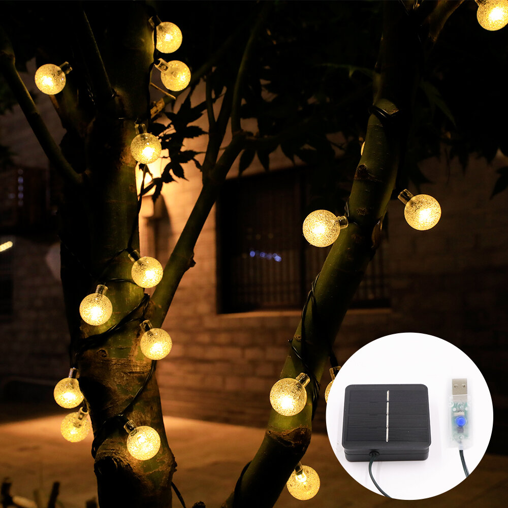 USB + Zonne-energie 60 LED String Light Tuinpad Yard Decor Lamp Waterdicht