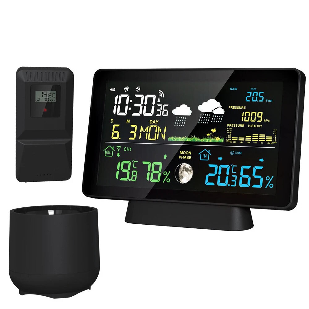 

Multi-function Professional Weather Station Alarm Clock Wireless Indoor Outdoor Thermometer With Rain Gauge/ Temperature