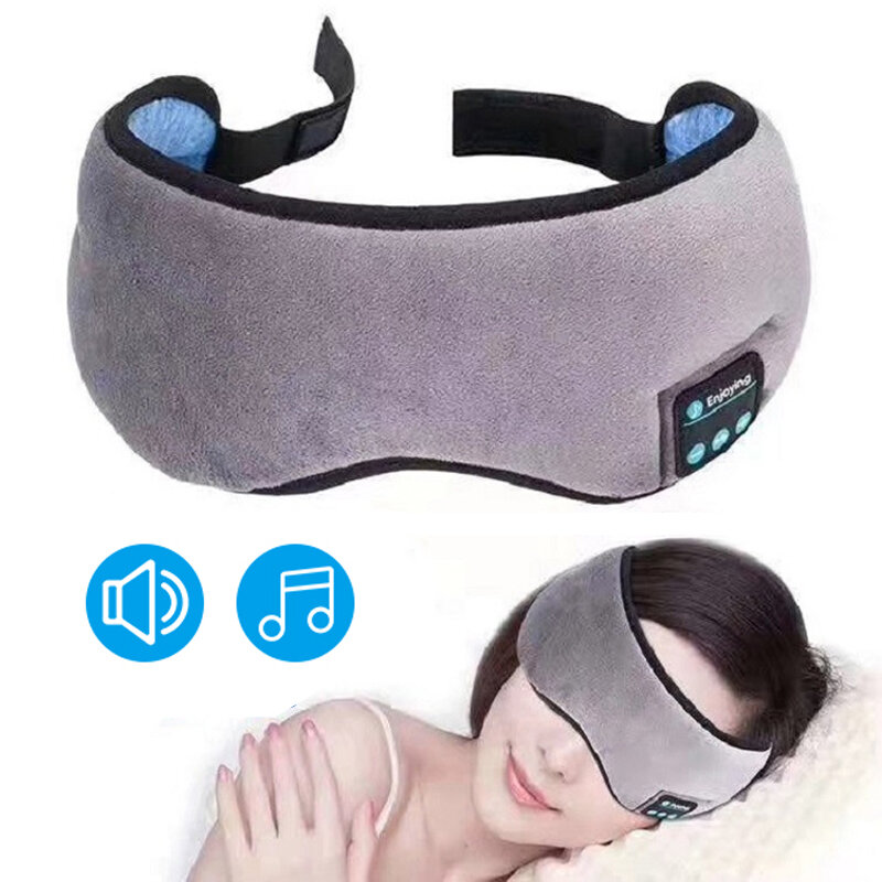 سماعات أذن لاسلكية Bluetooth 5.0 مع قناع للعينين وموسيقى ستيريو وسماعات رأس للنوم ومكبرات صوت وميكروفون مدمجين للسفر.