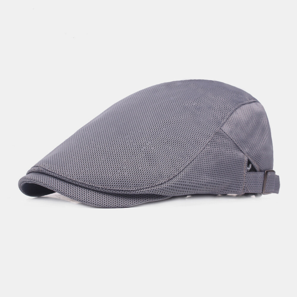 Unisex Solid Color Mesh Breathable Outdoor Casual Adjustable Beret Cap Flat Hat Climbing Caps