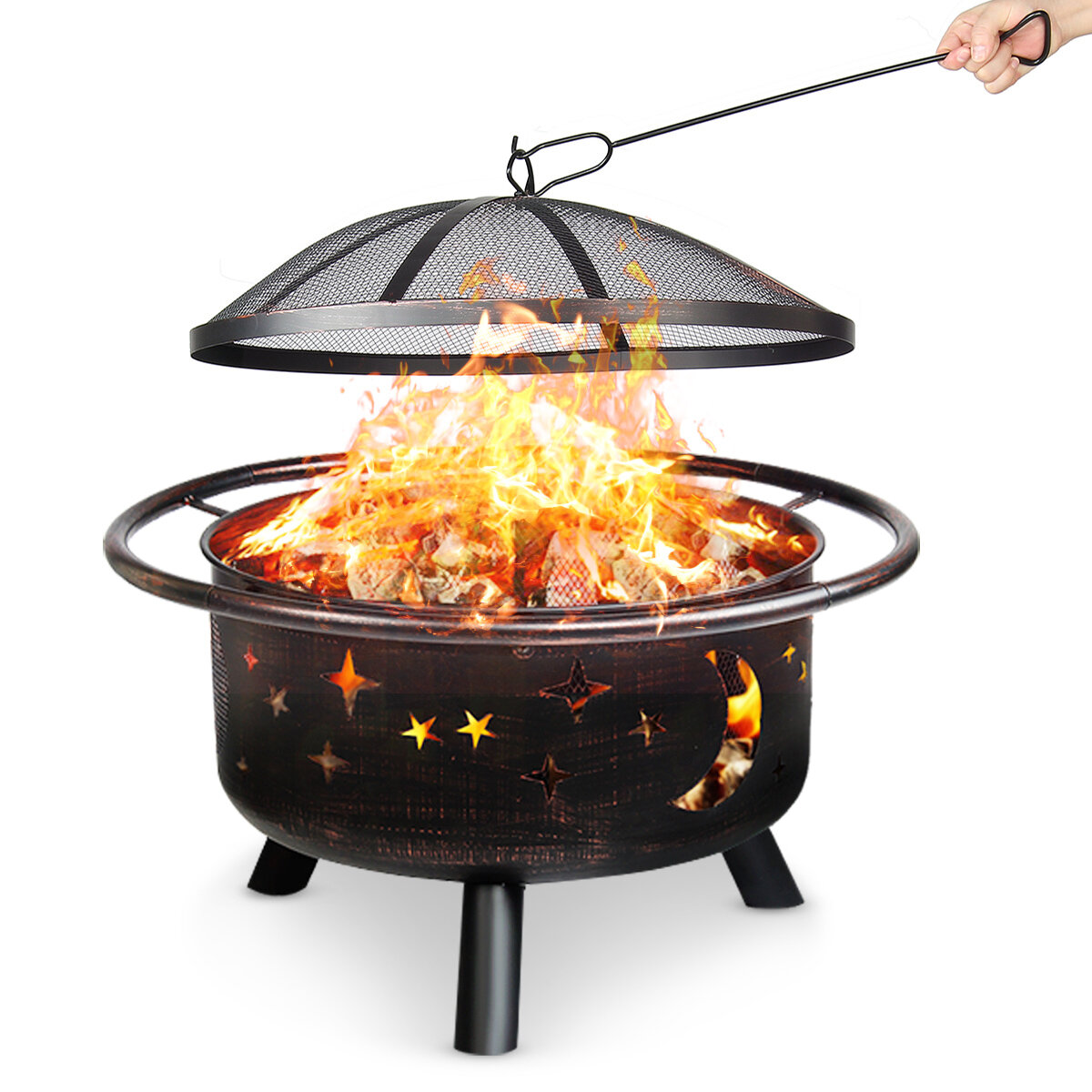 Στα 58.12 € από αποθήκη Τσεχίας | SinglyFire 30 Inch Fire Pit Steel Outdoor Wood Burning Smokeless Firepit with Poker Mesh Lid Cover
