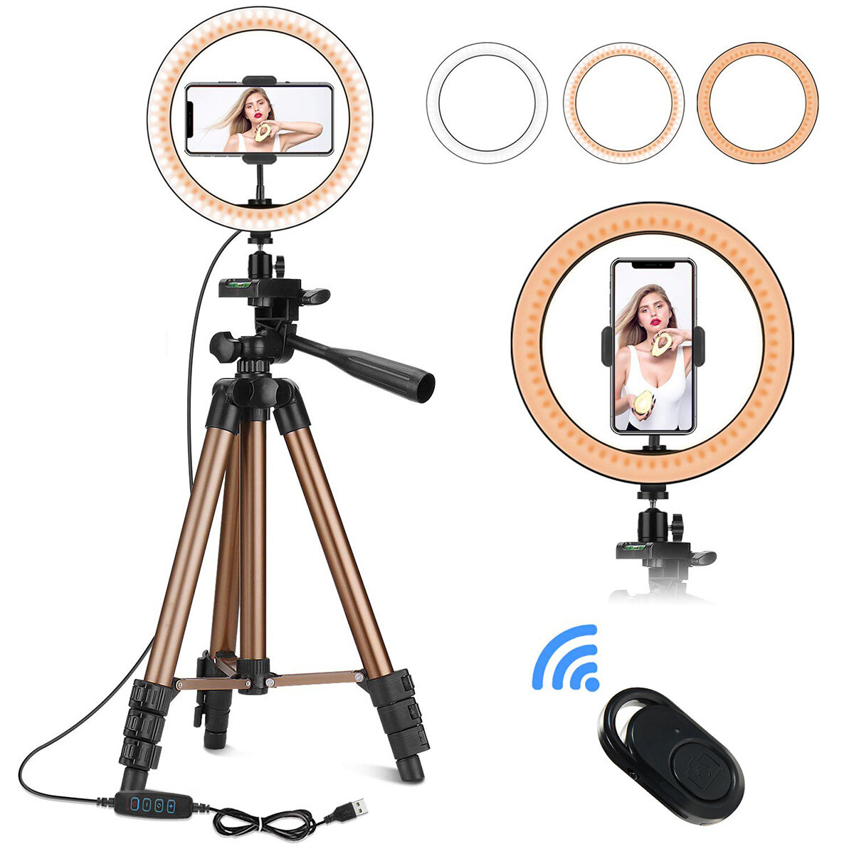 Controllable 6 inch 10 inch LED Selfie Ring Light + Tripod Stand + Phone Holder Photography YouTube Video Makeup Live St