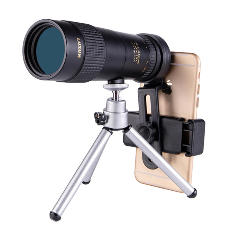 Monokular IPRee® 10-30X40 mit Zoom, HD-Optik BAK4, Tag- und Nachtsicht, Handyhalterung und Stativ.