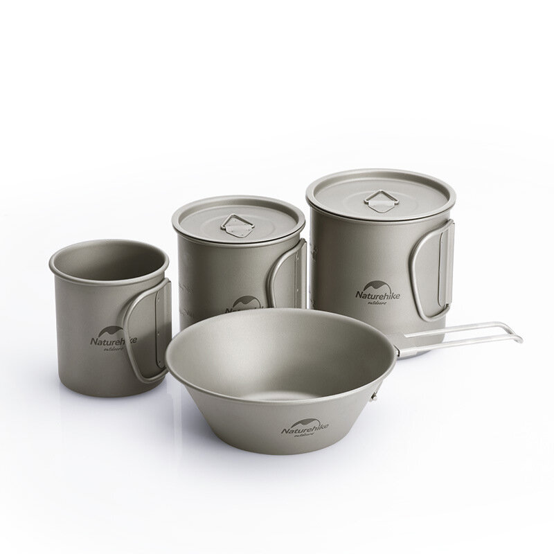 Naturehike Ultralight Portable Foldable Outdoor Travel Titanium Camping Cup Bowl Picnic Water Mug Travel Tableware Cookware Set