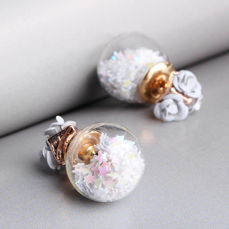 Trendy colorful glass ball stars ear stud flower earrings Sale ...