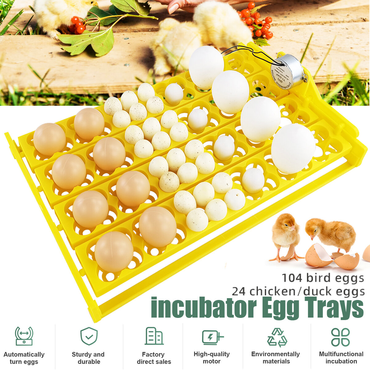 

12V/110V/220V 24/104 Eggs Auto Incubator Egg Tray For All Eggs Automatic Hatcher Automatic Incubation Egg Turning Empera