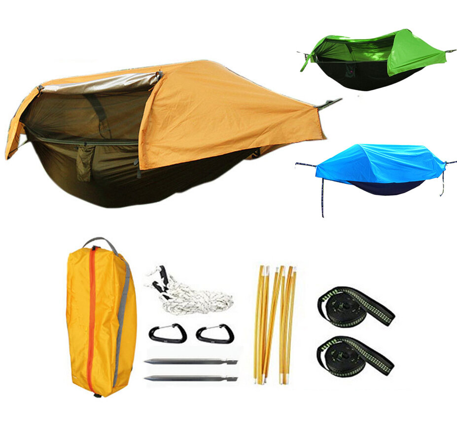 Tente multifonctionnelle imperméable et coupe-vent avec moustiquaire, hamac ultra-léger suspendu, tente aérienne portable pour camping en plein air 270x140cm.