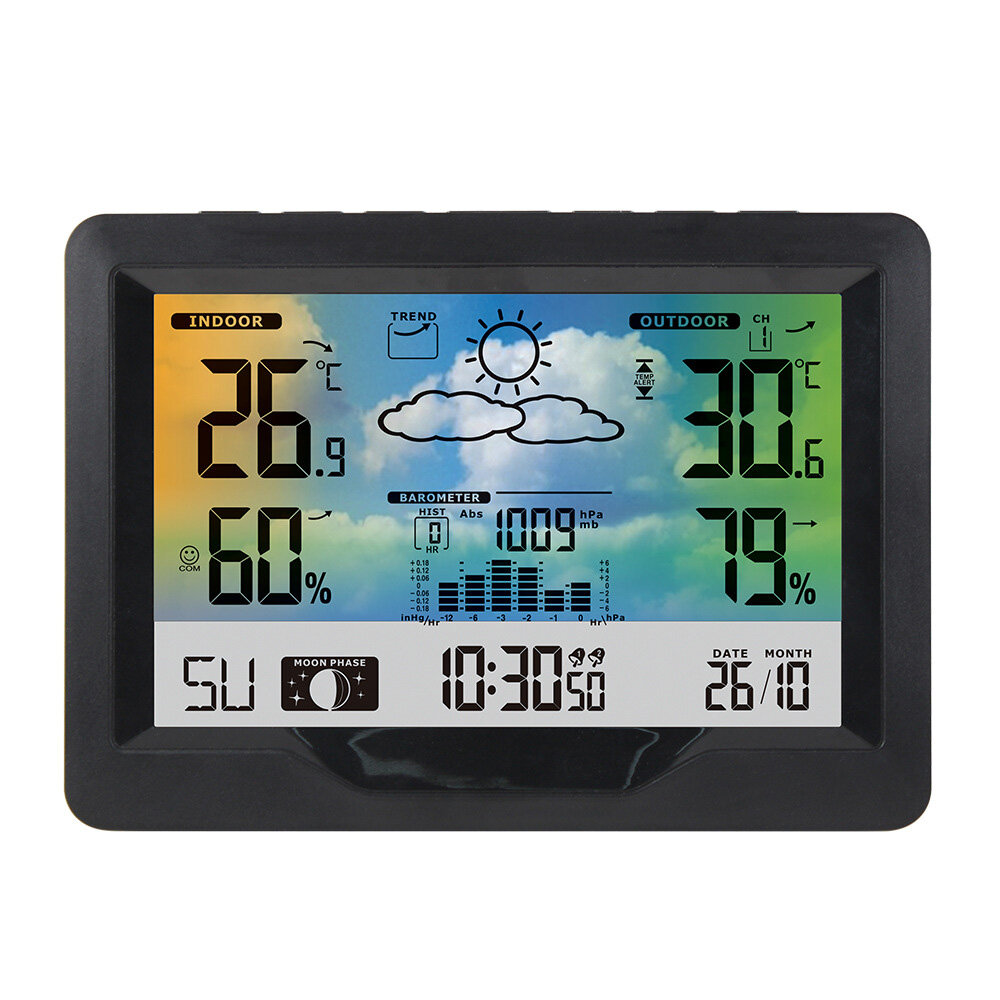 

Wireless Weather Station Clock Digital Indoor Thermometer Hygrometer Meter 12H Air Pressure Record Moon Phase Barometer