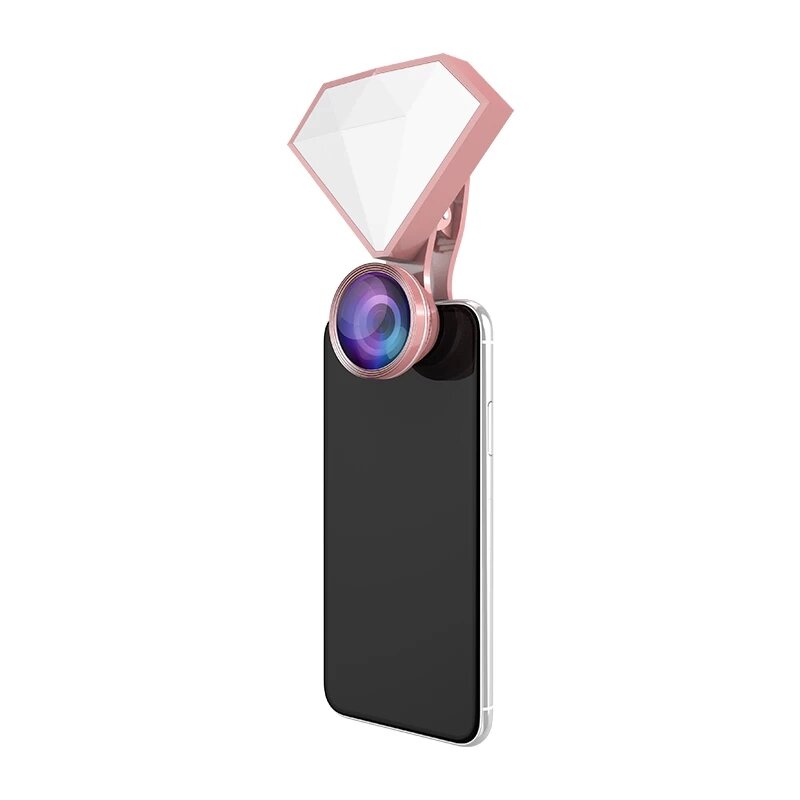 RK30 Mini LED Selfie Flash Licht Met Cameralens Fisheye / Macro / Groothoeklens 4600 K Mobiele Telef