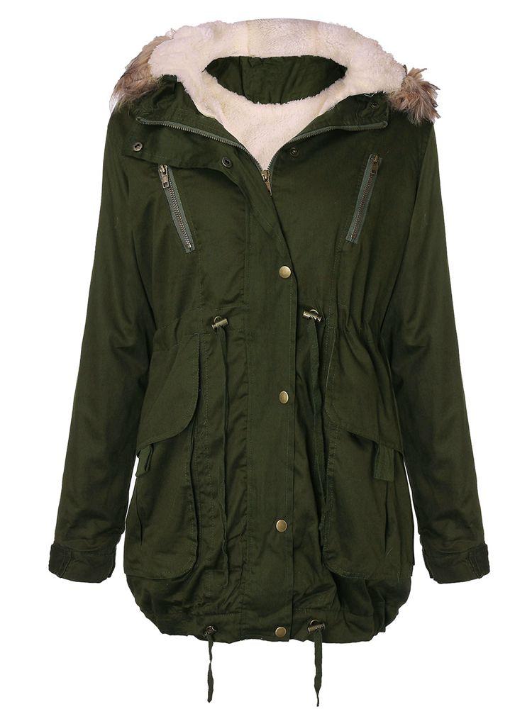 Women Thick Fleece Warm Faux Fur Coat Zip Hooded Parka Jackets - US$65. ...