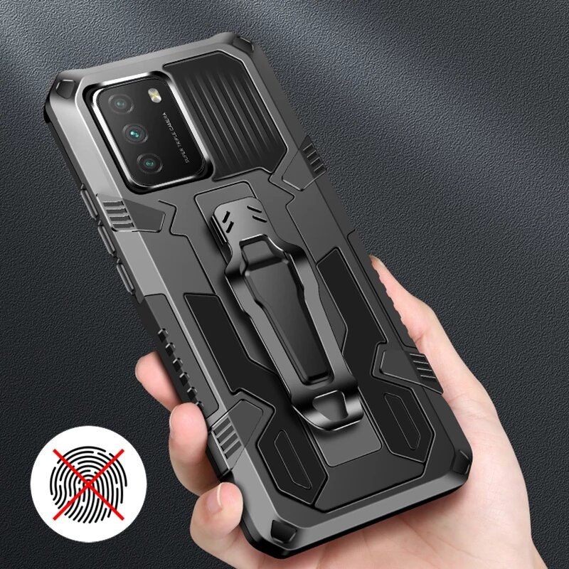 Bakeey for POCO M3 Case Dual-Layer Rugged Armor Magnetic with Belt Clip Stand Non-Slip Anti-Fingerpr
